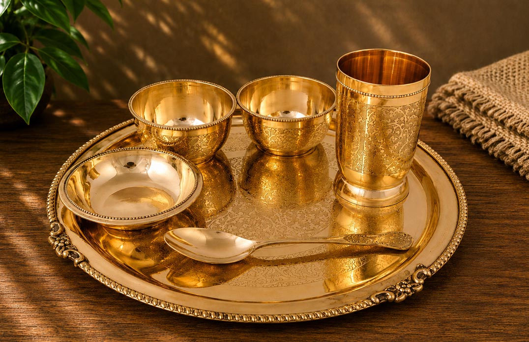 6 Pieces Brass Thali Set